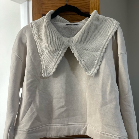Zara cropped beige knit peter pan collar sweatshirt size small - Picture 2 of 6